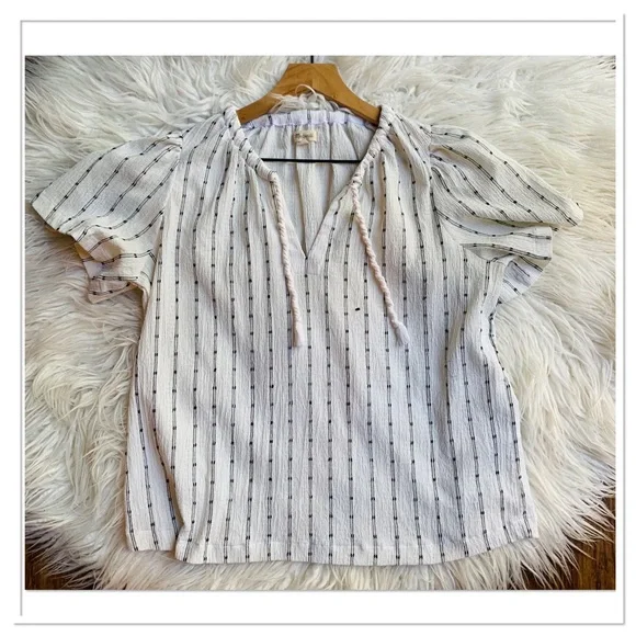 Madewell Tie Neck Tunic Top Knit Dot Pattern Ivory Black Size Small - Picture 2 of 8